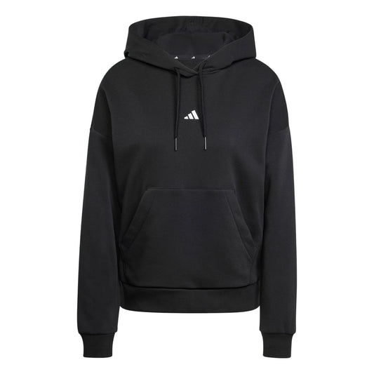 Black-White - Front - Adidas Womens-Ladies Fleece Drawstring Hoodie