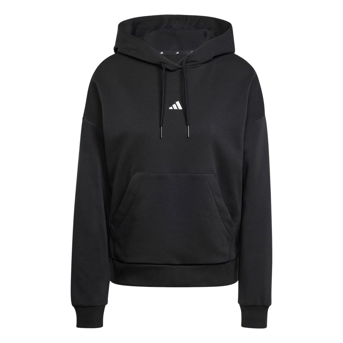 Black-White - Front - Adidas Womens-Ladies Fleece Drawstring Hoodie