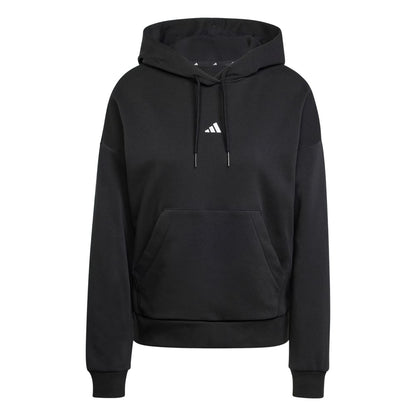 Black-White - Front - Adidas Womens-Ladies Fleece Drawstring Hoodie
