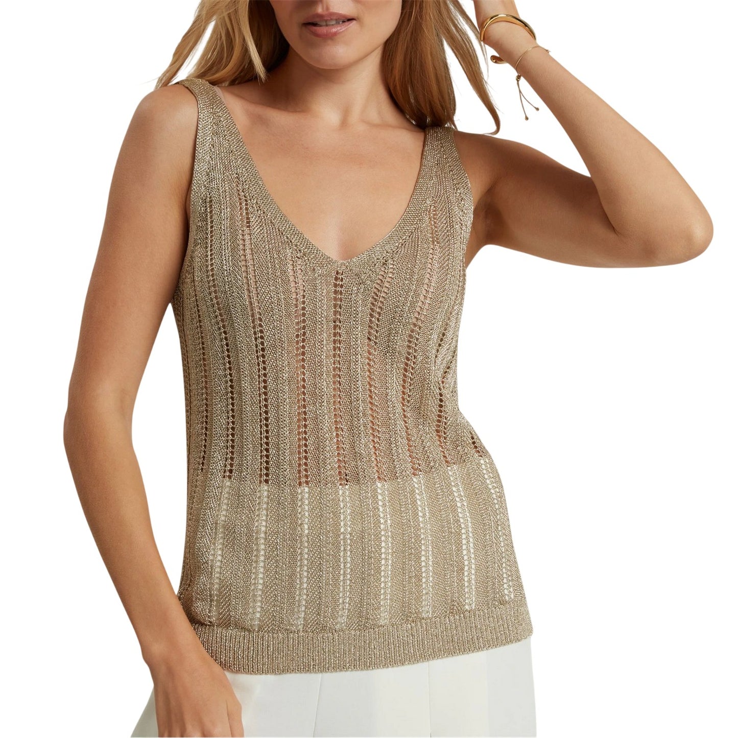 Gold - Side - Ted Baker Womens-Ladies Knitted Sleeveless Tank Top