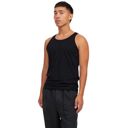 Black - Back - Jack And Jones Mens Basic Cotton Blend Sleeveless Tank Top