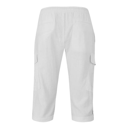 White - Back - Threadbare Mens Memphis Linen Blend Cargo Shorts