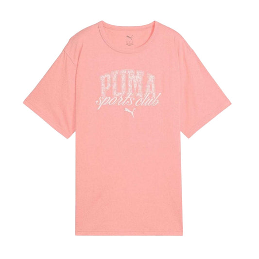 Pink - Front - Puma Womens-Ladies Logo Cotton Relaxed Fit T-Shirt