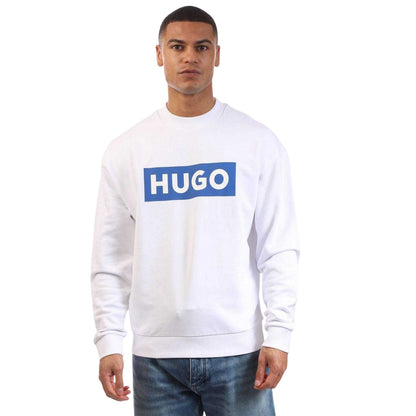 White - Side - Hugo Mens Logo Crew Neck Sweatshirt