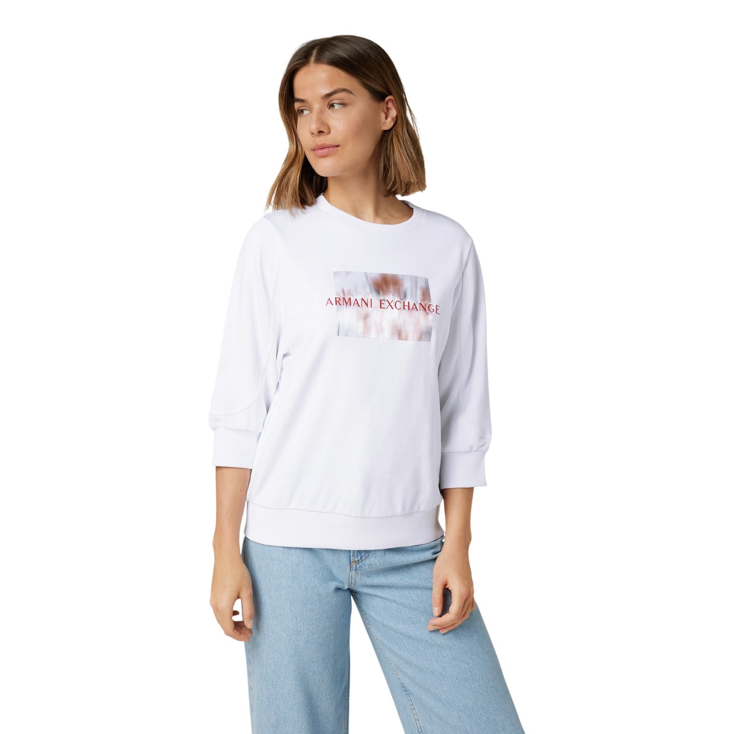 White - Side - Armani Exchange Womens-Ladies 3-4 Sleeve Sweatshirt