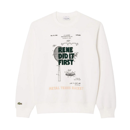 Cream - Front - Lacoste Mens Patent Print Pique Sweatshirt
