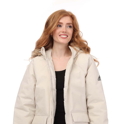 Beige - Side - Adidas Womens-Ladies Utilitas Hooded Parka