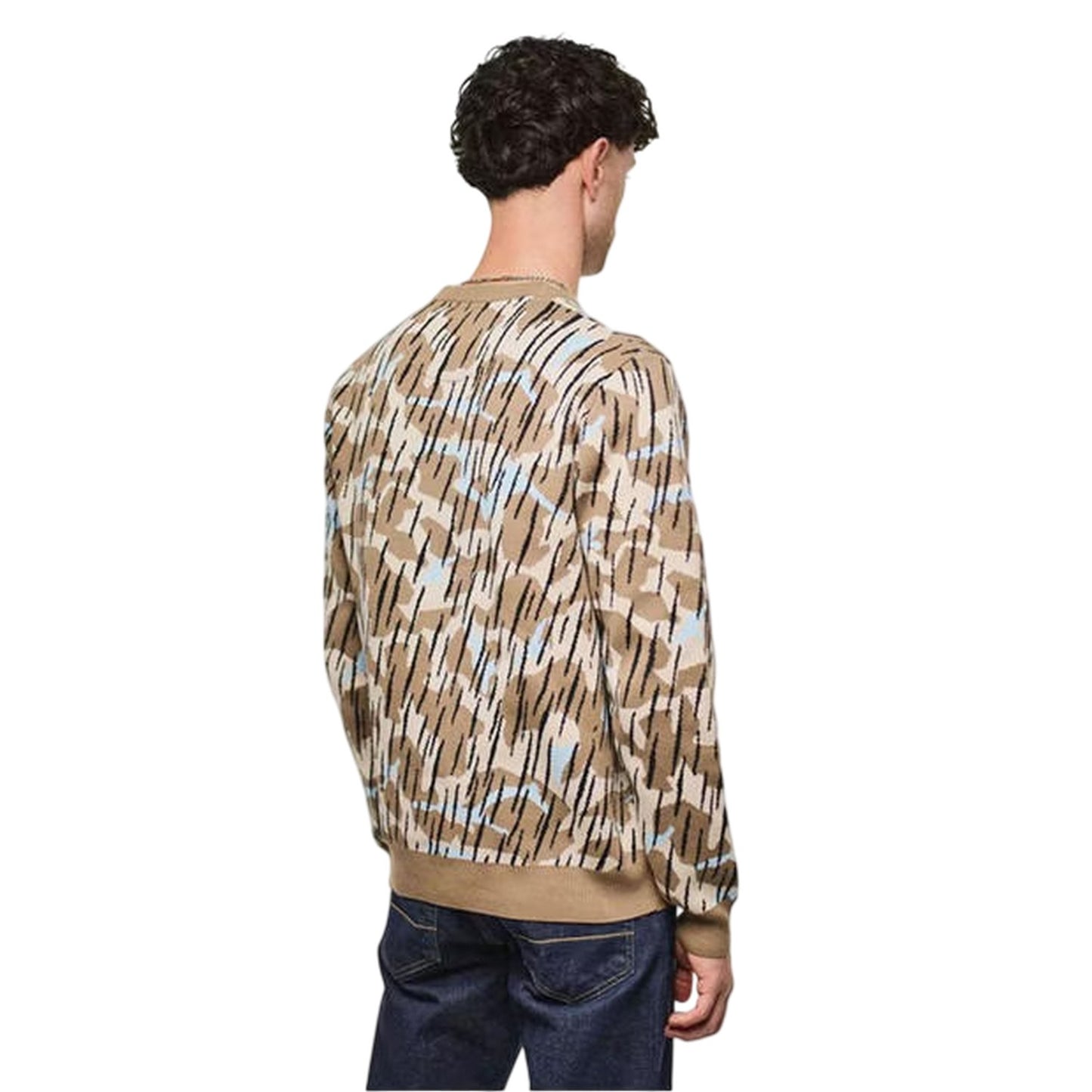 Sand - Back - Weekend Offender Mens Camo Knitted Sweatshirt