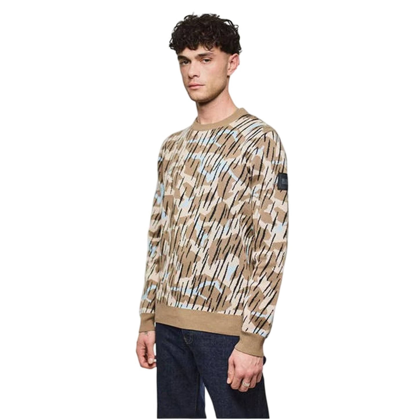 Sand - Side - Weekend Offender Mens Camo Knitted Sweatshirt