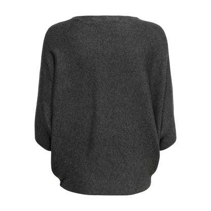 Dark Grey Melange - Back - Only Womens-Ladies Crew Neck Boxy Dolman Sweater Top