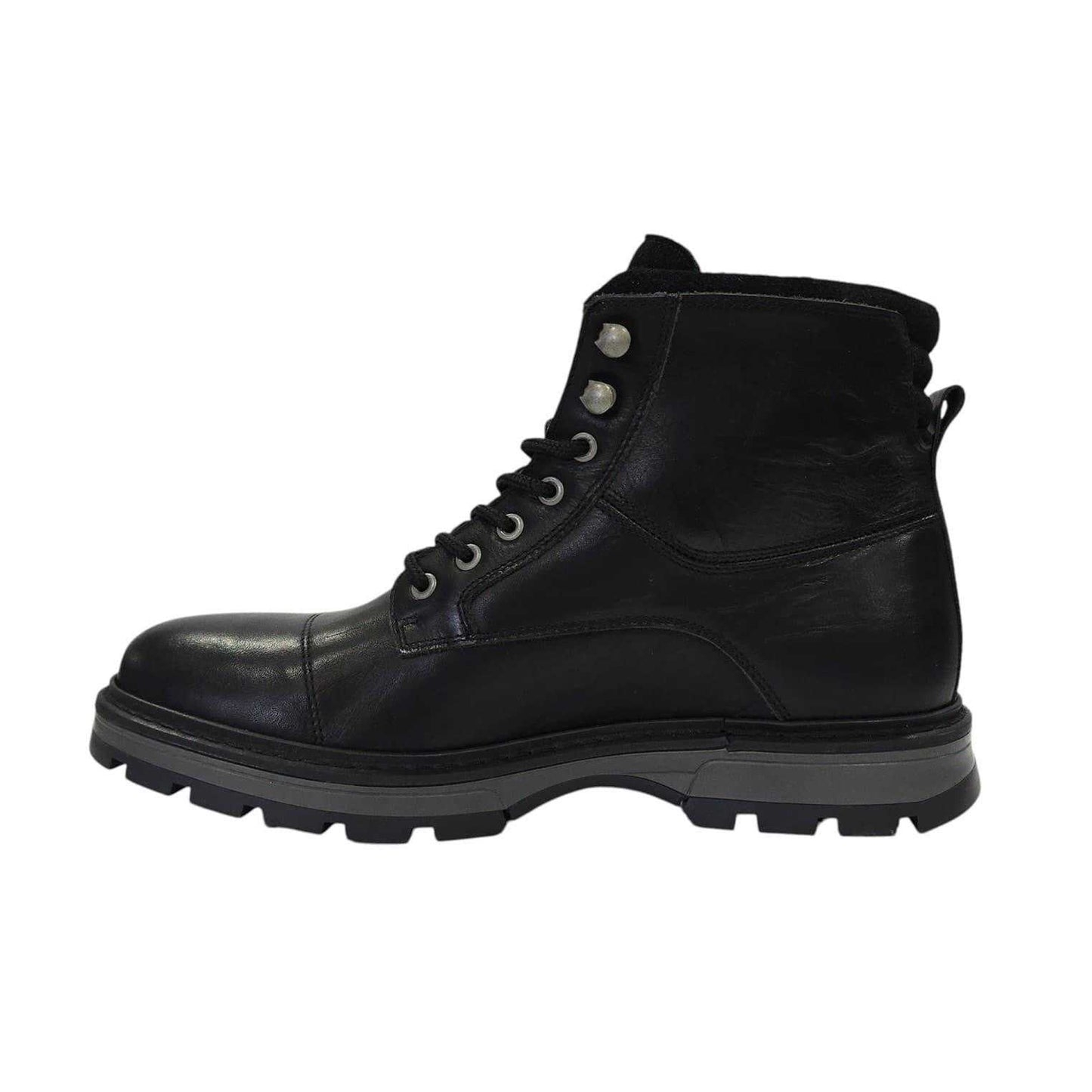 Black - Side - Firetrap Mens Ralf Leather Round Toe Hiking Boots