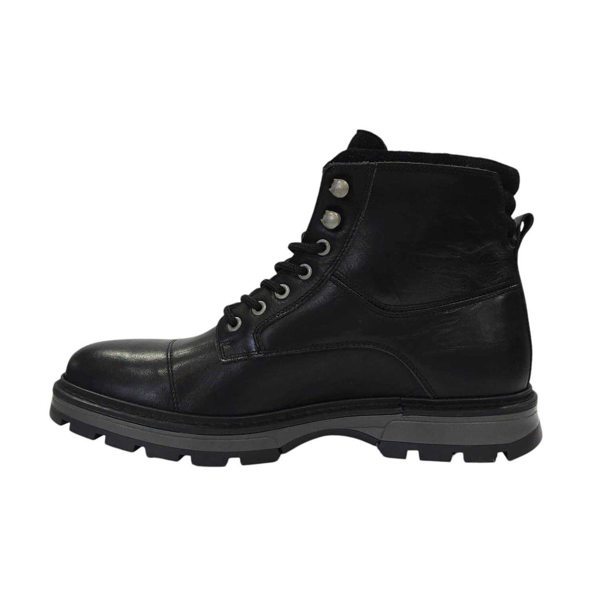 Black - Side - Firetrap Mens Ralf Leather Round Toe Hiking Boots