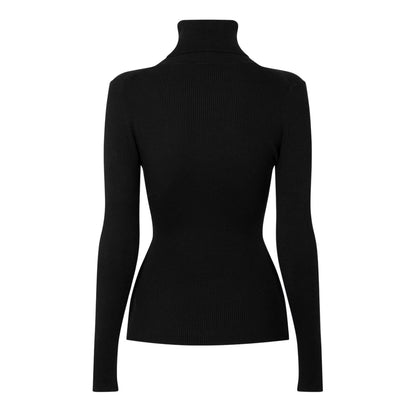 Black - Back - Calvin Klein Womens-Ladies Turtle Neck Slim Long-Sleeved Sweater Top