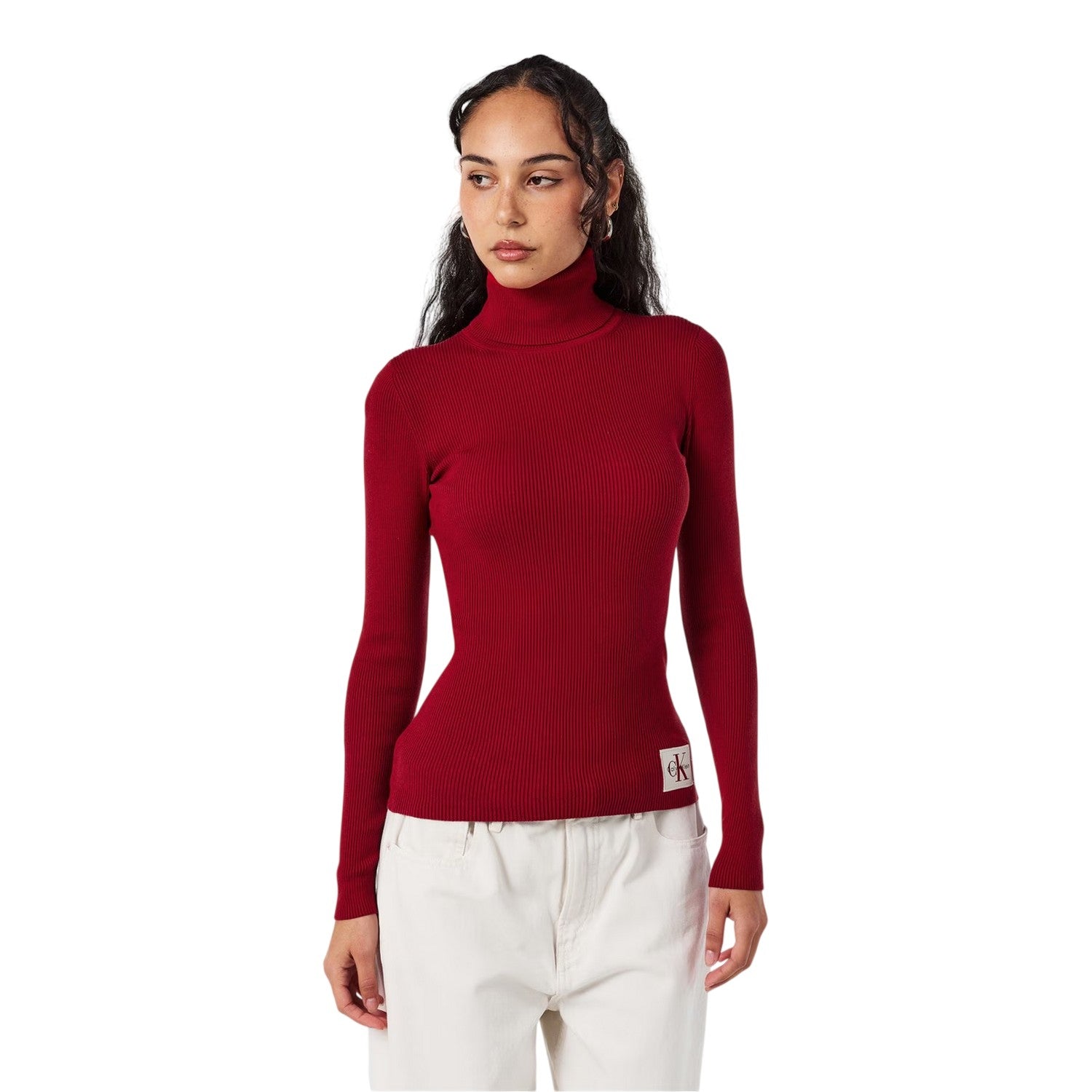 Winery - Side - Calvin Klein Womens-Ladies Turtle Neck Slim Long-Sleeved Sweater Top