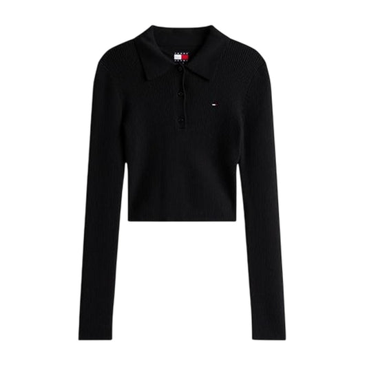 Black - Front - Tommy Jeans Womens-Ladies Slim Polo Shirt