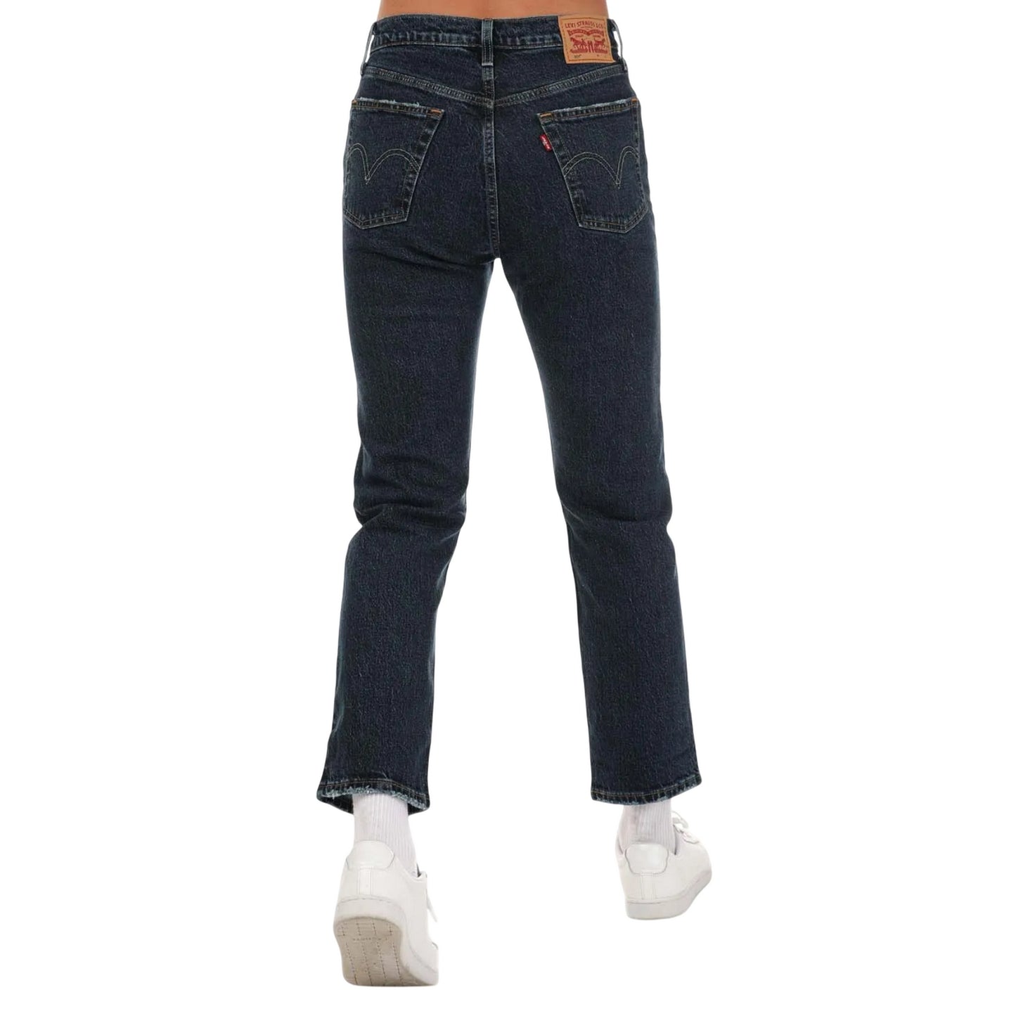Denim - Back - Levis Womens-Ladies 501 Salsa Authentic Crop Jeans