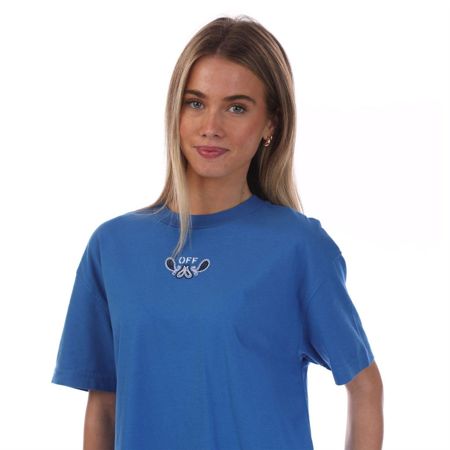 Blue - Side - Off White Womens-Ladies Arrow Cotton Bandana T-Shirt