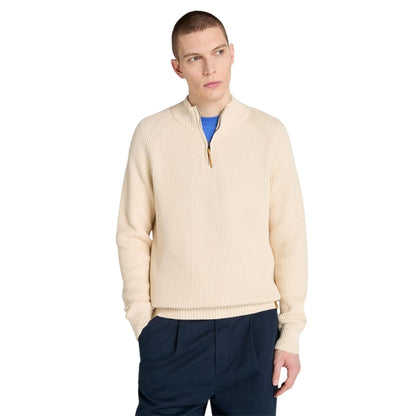 Angora - Side - Timberland Mens Ribbed Zip Neck Jumper