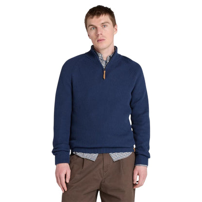 Peacoat - Side - Timberland Mens Ribbed Zip Neck Jumper