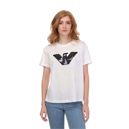 White - Front - Emporio Armani Womens-Ladies Embroidered Logo T-Shirt