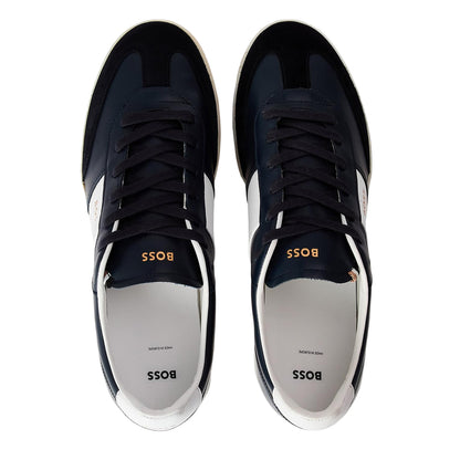 Navy - Side - Boss Mens Brandon Leather Trainers