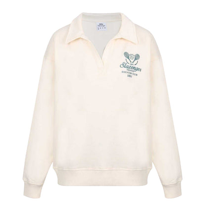 White - Front - Slazenger Womens-Ladies Embroidered Logo Drop Shoulder Relaxed Fit Tennis Sweatshirt