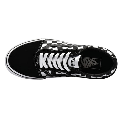 Black-White - Pack Shot - Vans Womens-Ladies Ward Checkered Suede Trainers