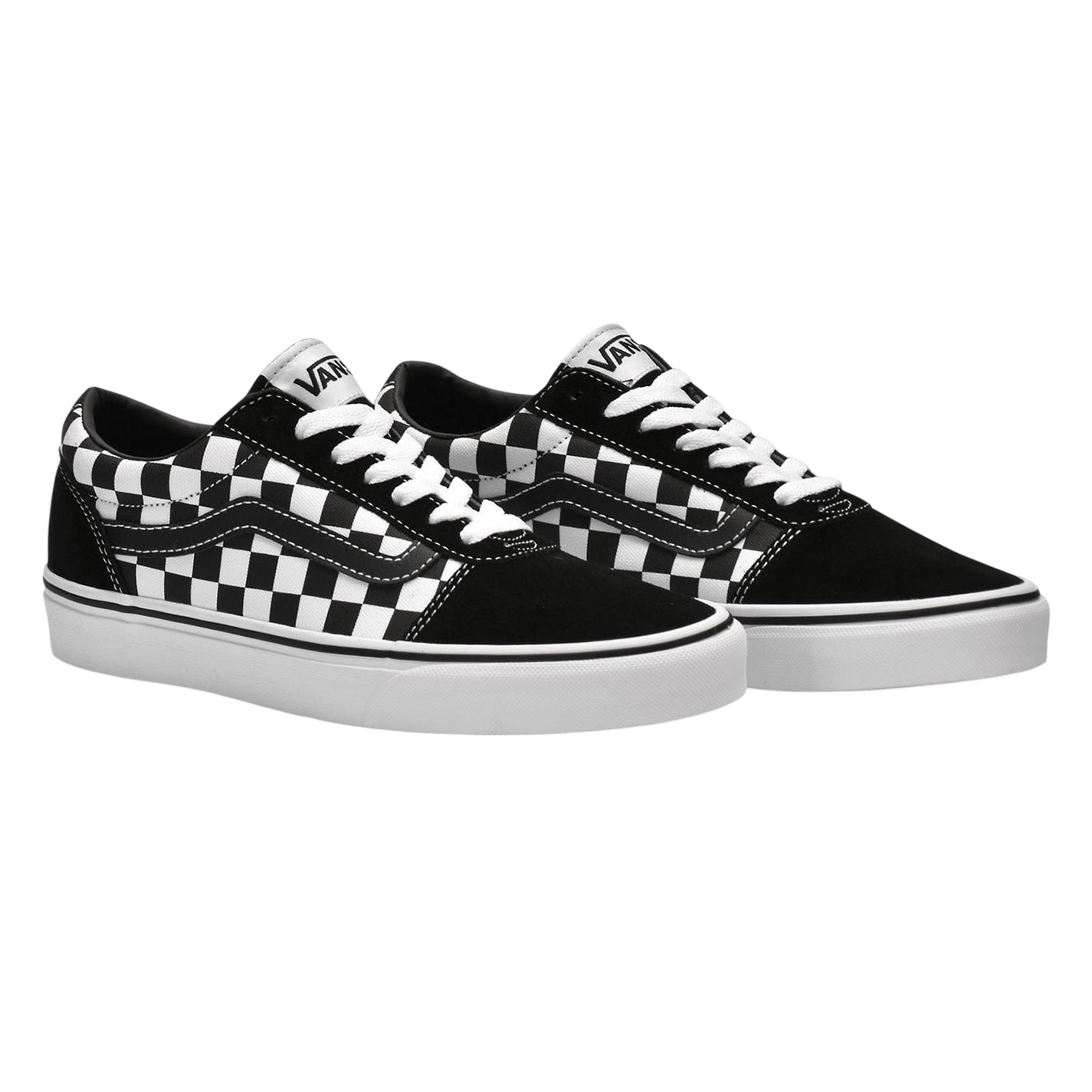Black-White - Close up - Vans Womens-Ladies Ward Checkered Suede Trainers