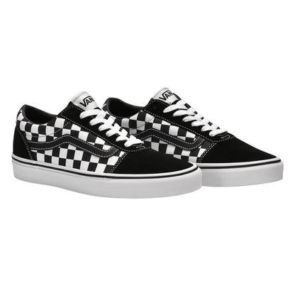 Black-White - Close up - Vans Womens-Ladies Ward Checkered Suede Trainers
