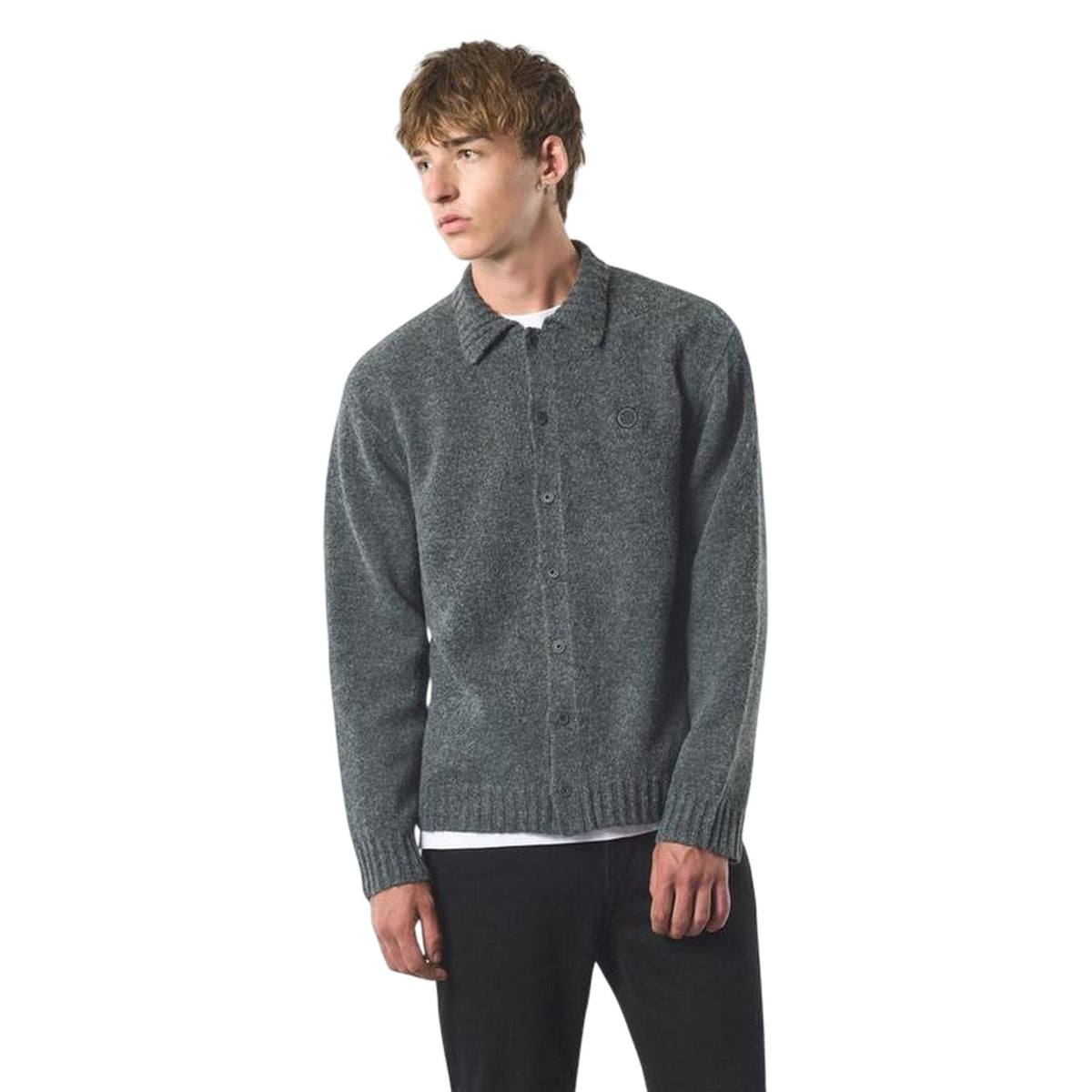 Grey - Side - Pretty Green Mens Whittaker Collared Cardigan