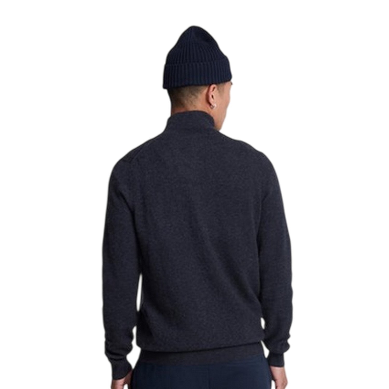 Navy Marl - Back - Lyle & Scott Mens Ribbed Zip Neck Long-Sleeved Sweater Top