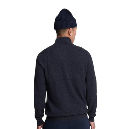 Navy Marl - Back - Lyle & Scott Mens Ribbed Zip Neck Long-Sleeved Sweater Top