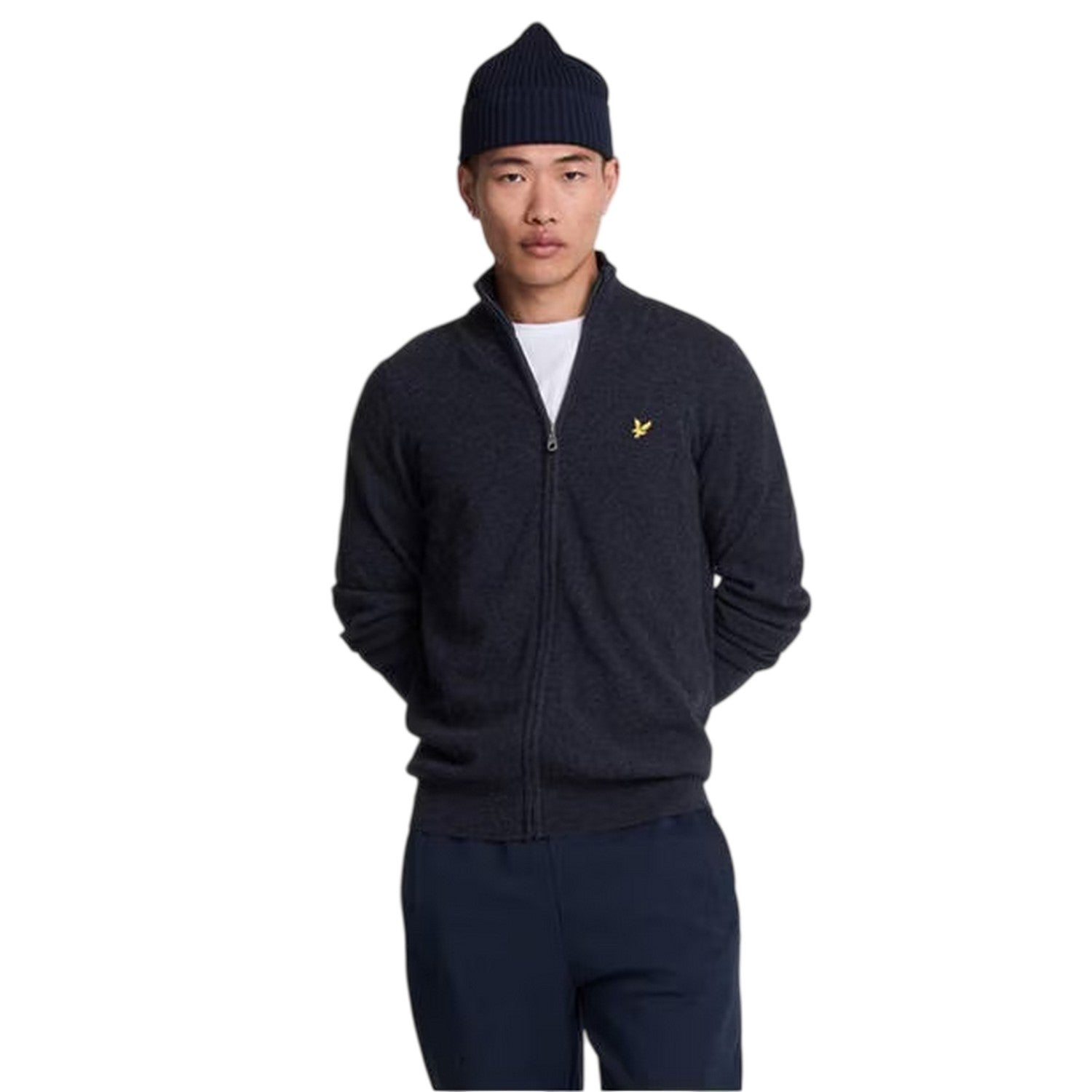 Navy Marl - Side - Lyle & Scott Mens Ribbed Zip Neck Long-Sleeved Sweater Top