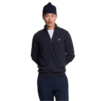Navy Marl - Side - Lyle & Scott Mens Ribbed Zip Neck Long-Sleeved Sweater Top