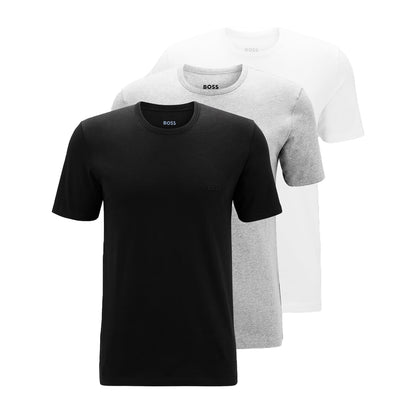 White-Black-Grey - Front - Boss Mens Embroidered Logo Crew Neck T-Shirt (Pack of 3)