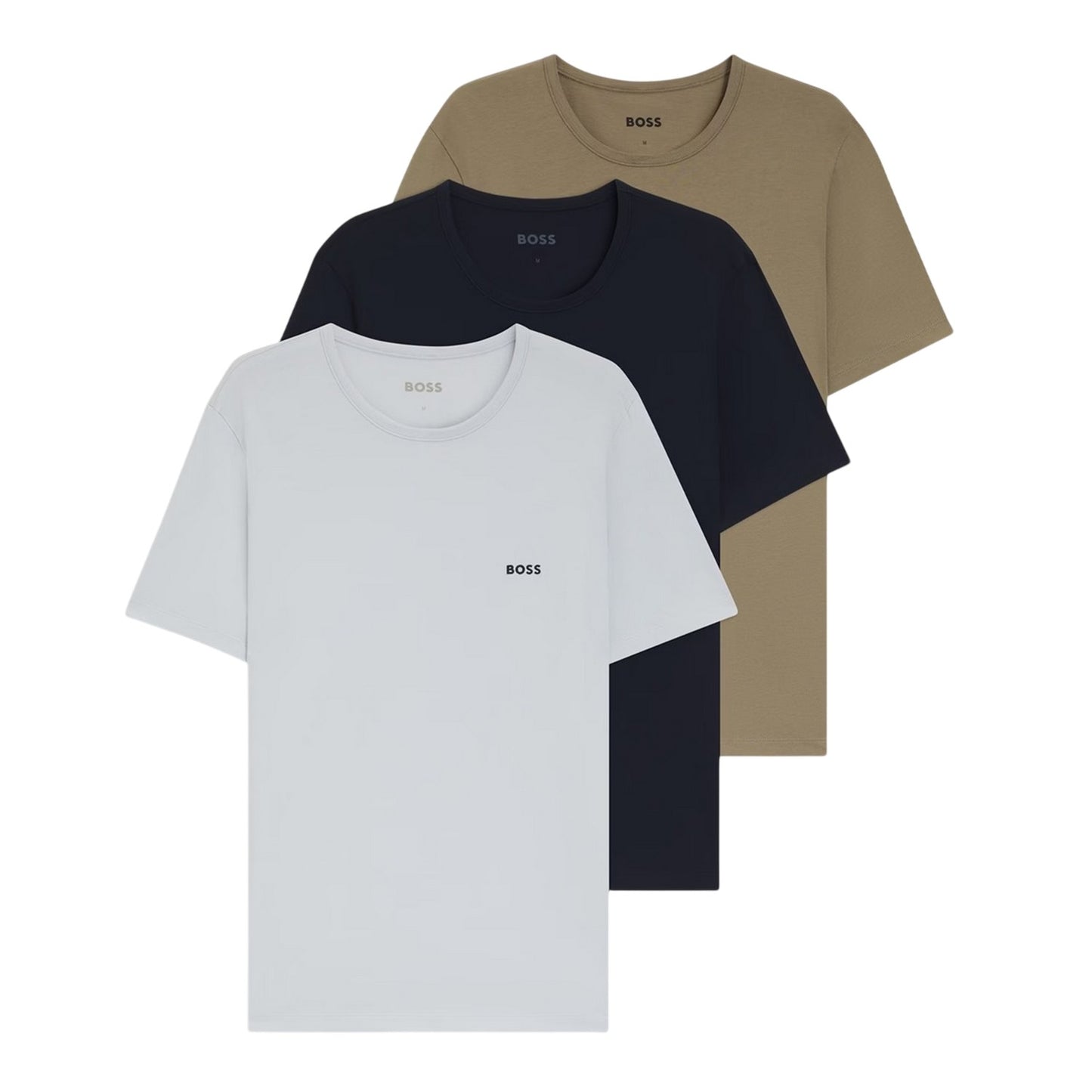 White-Brown-Black - Front - Boss Mens Embroidered Logo Crew Neck T-Shirt (Pack of 3)