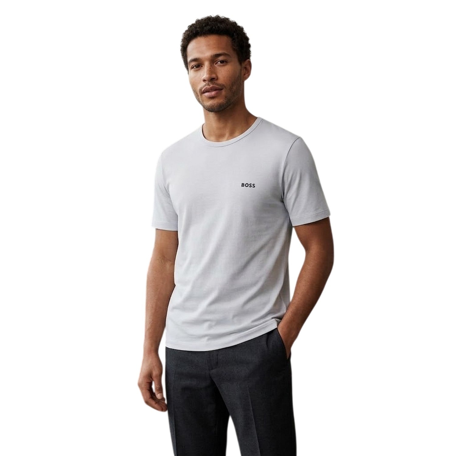 White-Brown-Black - Side - Boss Mens Embroidered Logo Crew Neck T-Shirt (Pack of 3)