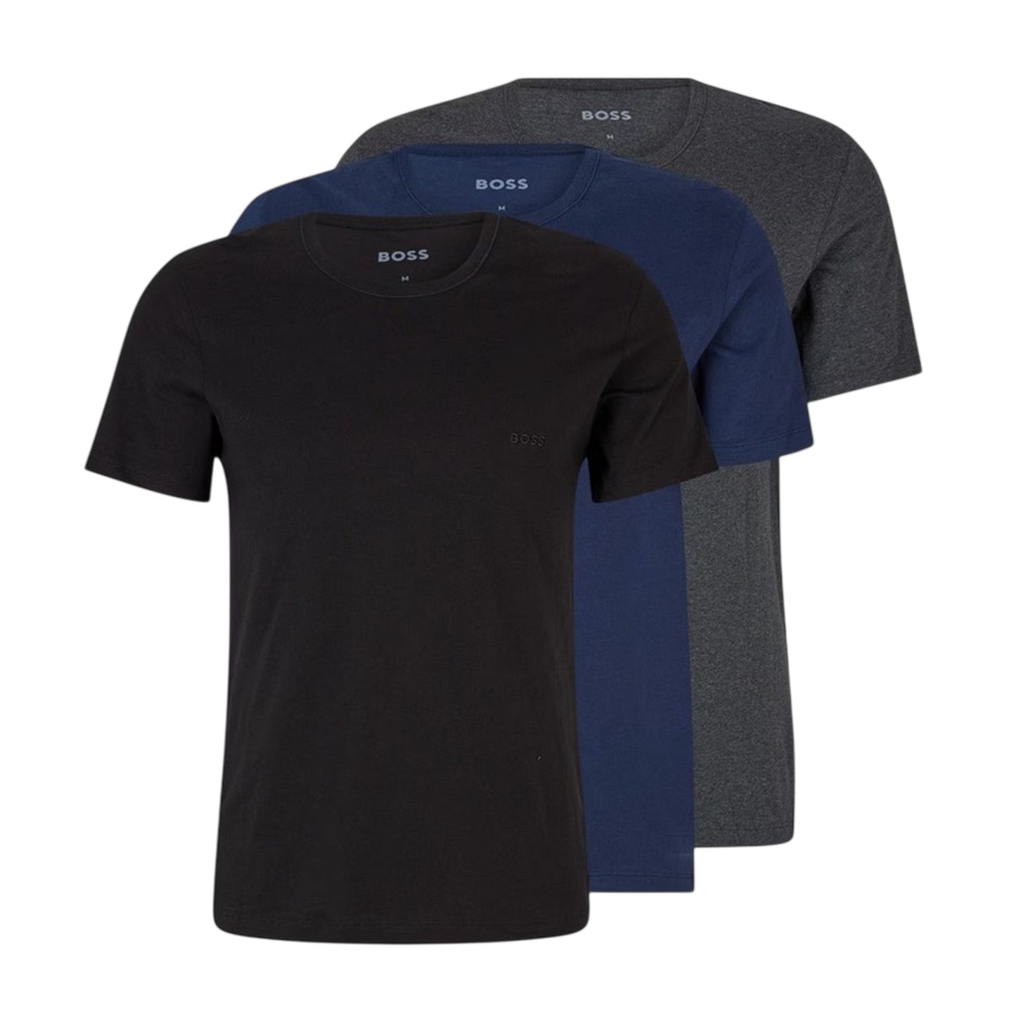 Black-Navy-Charcoal Grey - Front - Boss Mens Embroidered Logo Crew Neck T-Shirt (Pack of 3)