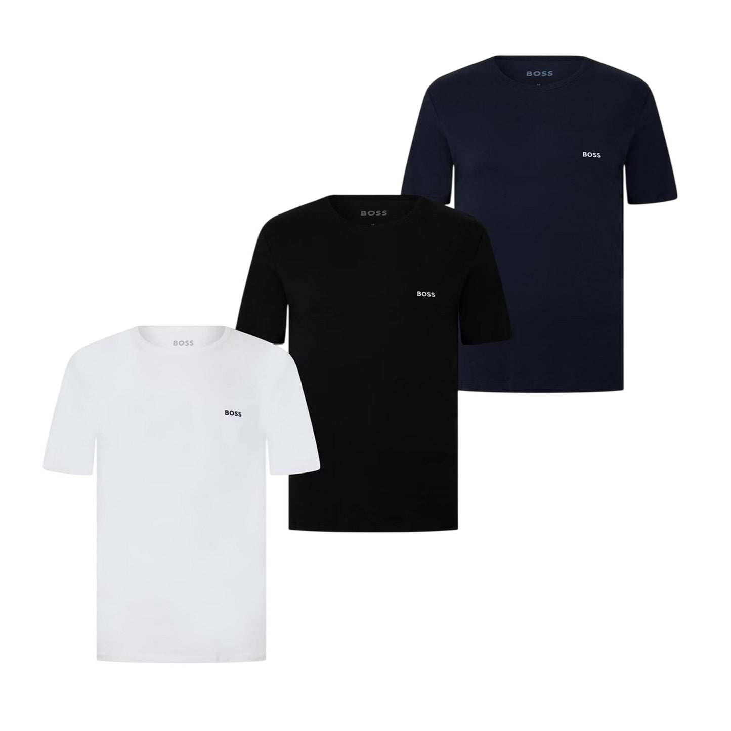 Black-White-Navy - Front - Boss Mens Embroidered Logo Crew Neck T-Shirt (Pack of 3)