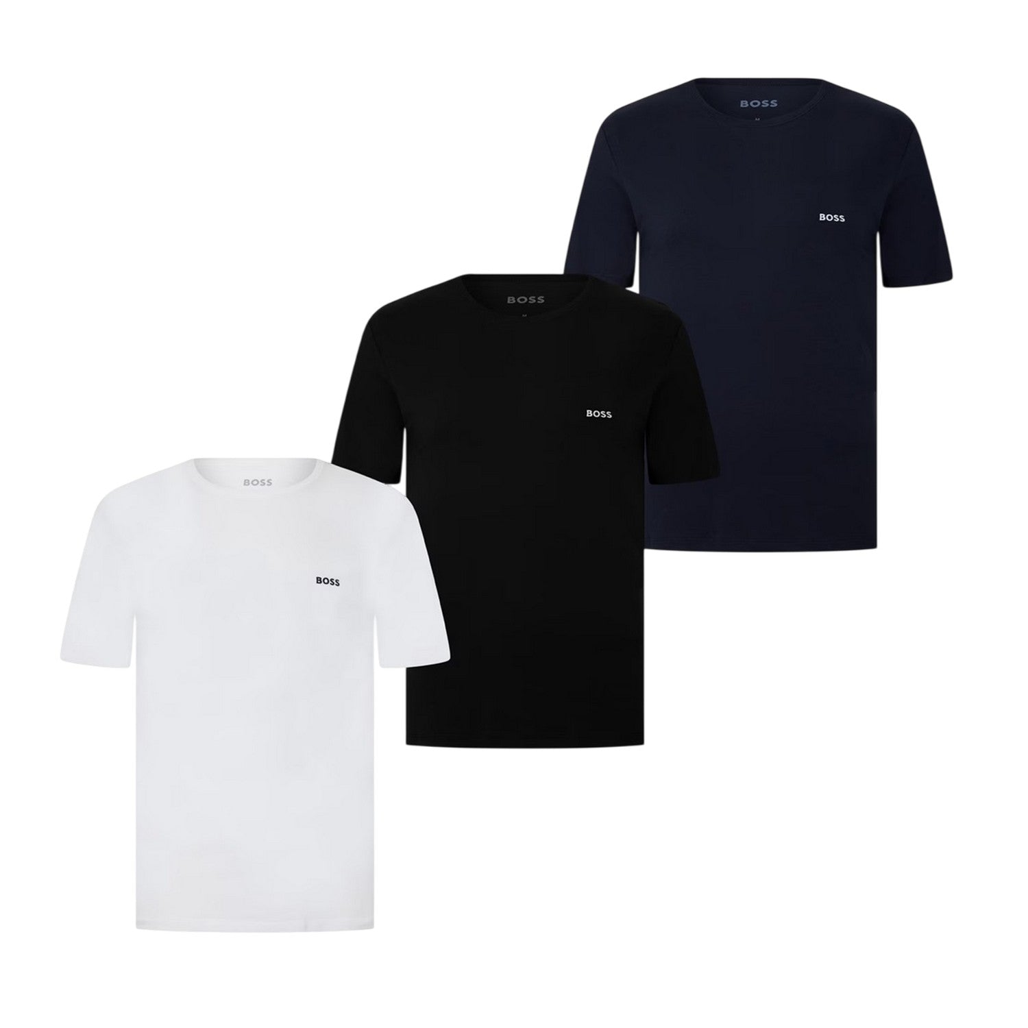 Black-White-Navy - Front - Boss Mens Embroidered Logo Crew Neck T-Shirt (Pack of 3)