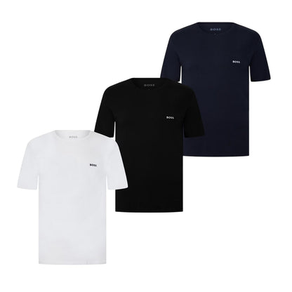 Black-White-Navy - Front - Boss Mens Embroidered Logo Crew Neck T-Shirt (Pack of 3)