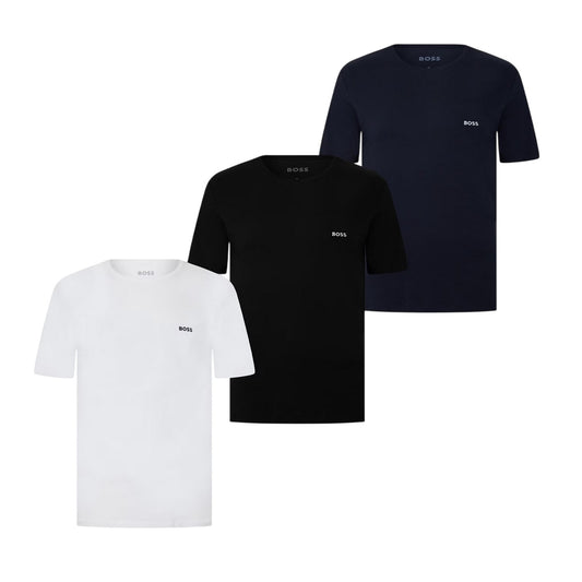 Black-White-Navy - Front - Boss Mens Embroidered Logo Crew Neck T-Shirt (Pack of 3)