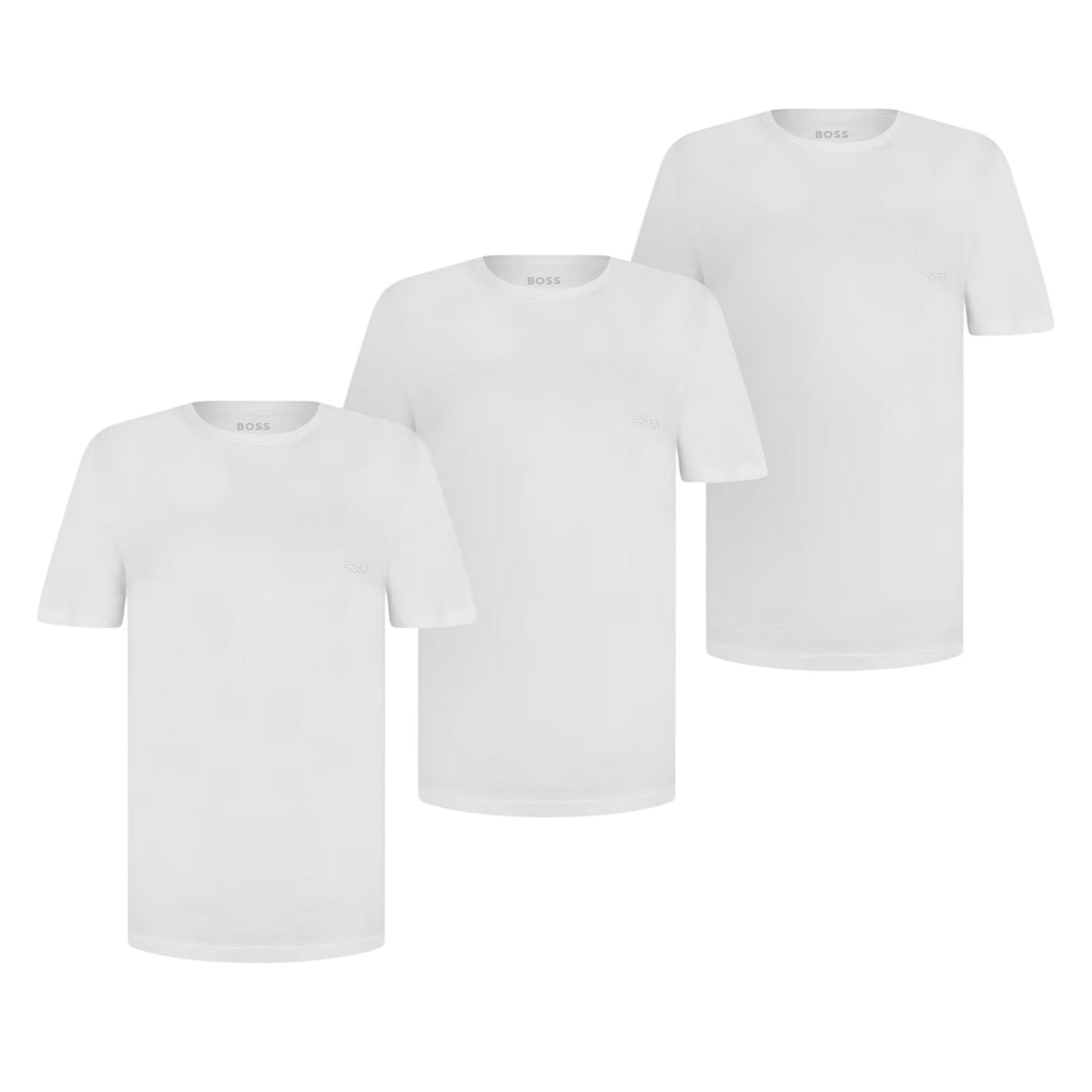 White - Front - Boss Mens Embroidered Logo Crew Neck T-Shirt (Pack of 3)