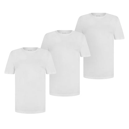 White - Front - Boss Mens Embroidered Logo Crew Neck T-Shirt (Pack of 3)