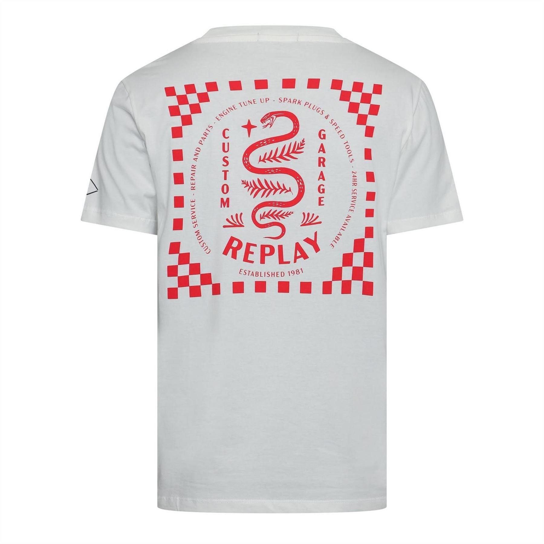 White - Back - Replay Mens Snake Cotton T-Shirt