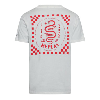 White - Back - Replay Mens Snake Cotton T-Shirt