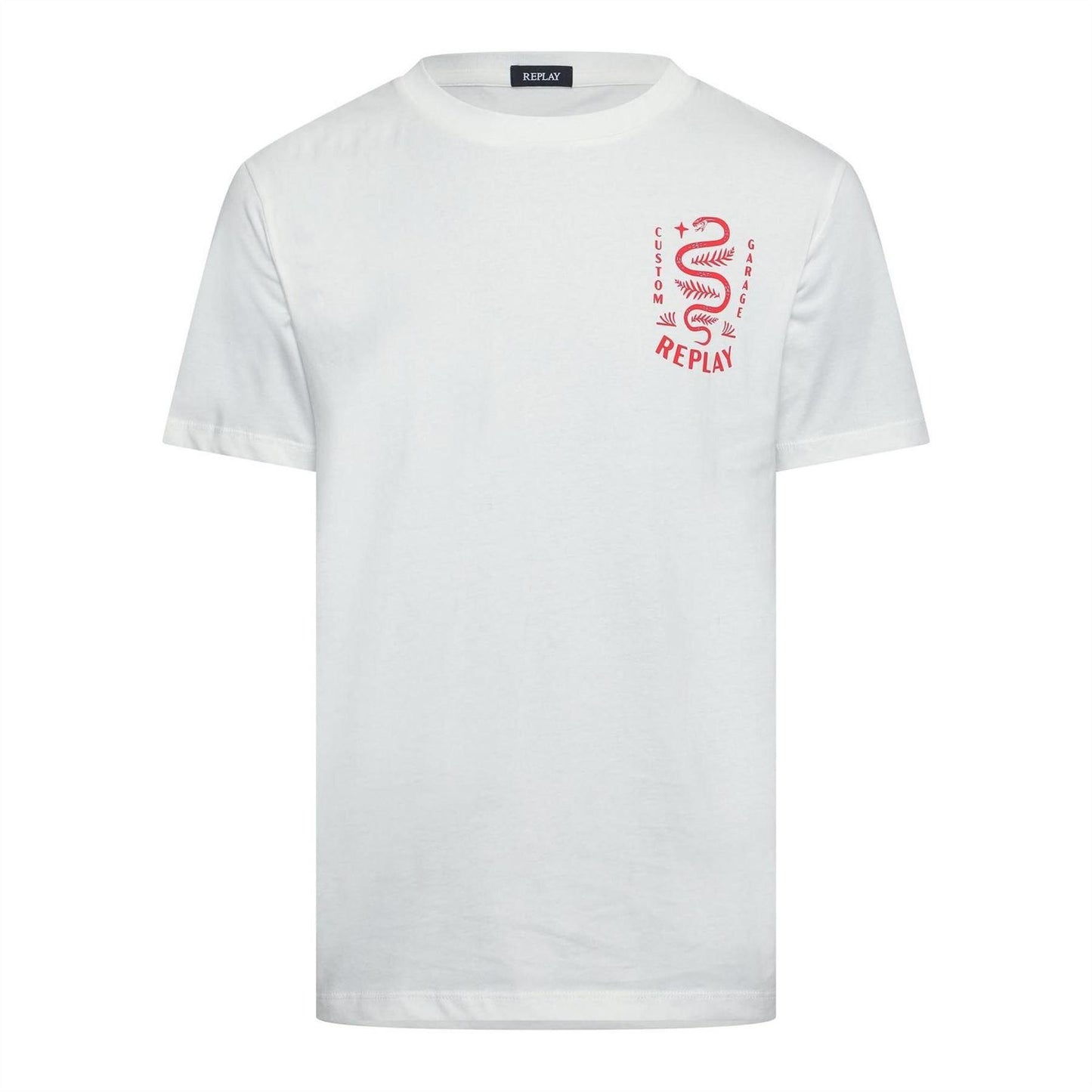 White - Front - Replay Mens Snake Cotton T-Shirt