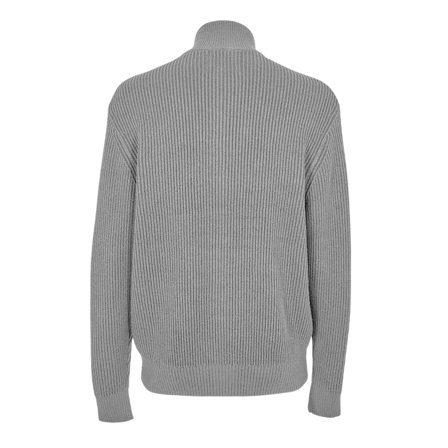 Grey Marl - Back - Burberry Mens Zip Funnel Neck Cardigan
