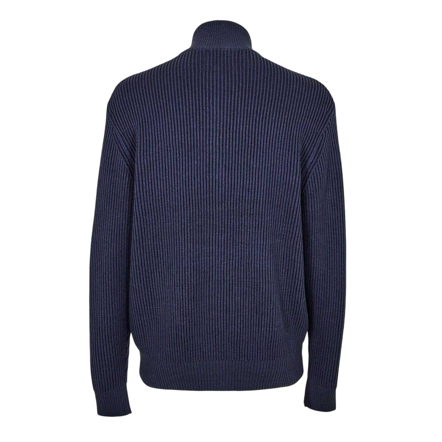 Navy - Back - Burberry Mens Zip Funnel Neck Cardigan