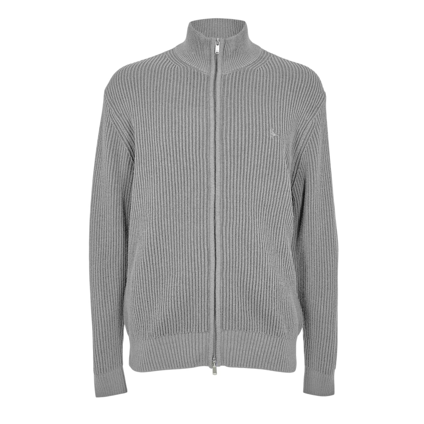 Grey Marl - Front - Burberry Mens Zip Funnel Neck Cardigan